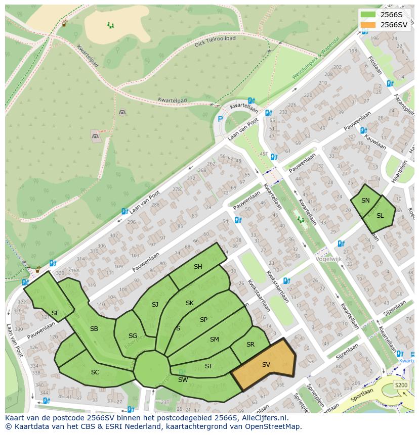 Afbeelding van het postcodegebied 2566 SV op de kaart.
