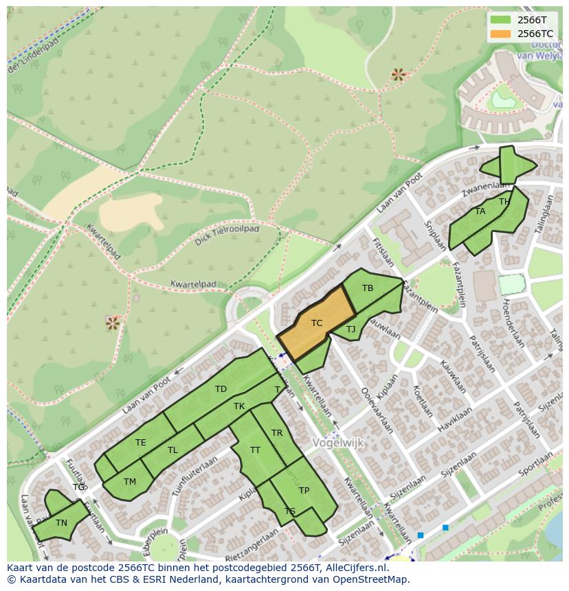 Afbeelding van het postcodegebied 2566 TC op de kaart.
