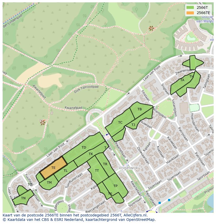 Afbeelding van het postcodegebied 2566 TE op de kaart.
