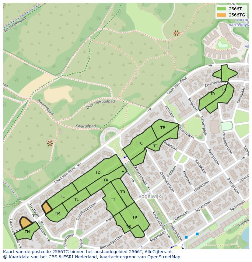 Afbeelding van het postcodegebied 2566 TG op de kaart.