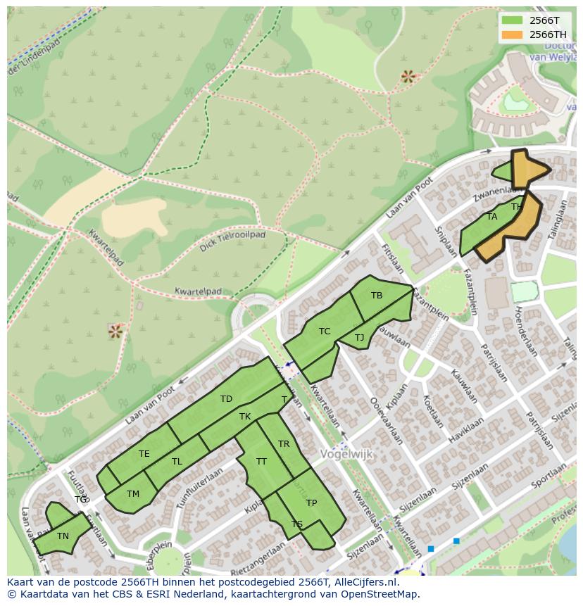 Afbeelding van het postcodegebied 2566 TH op de kaart.