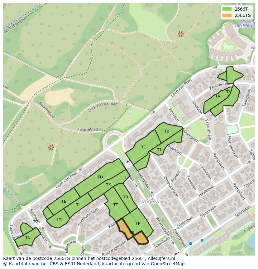 Afbeelding van het postcodegebied 2566 TS op de kaart.