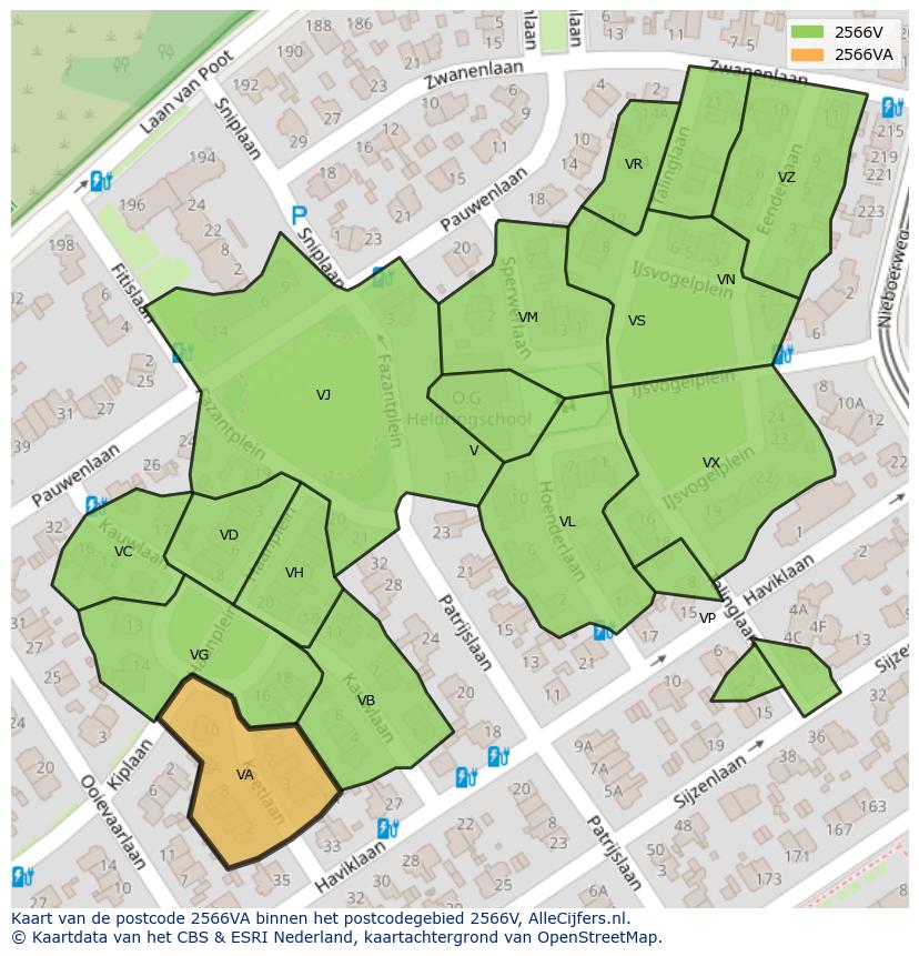 Afbeelding van het postcodegebied 2566 VA op de kaart.
