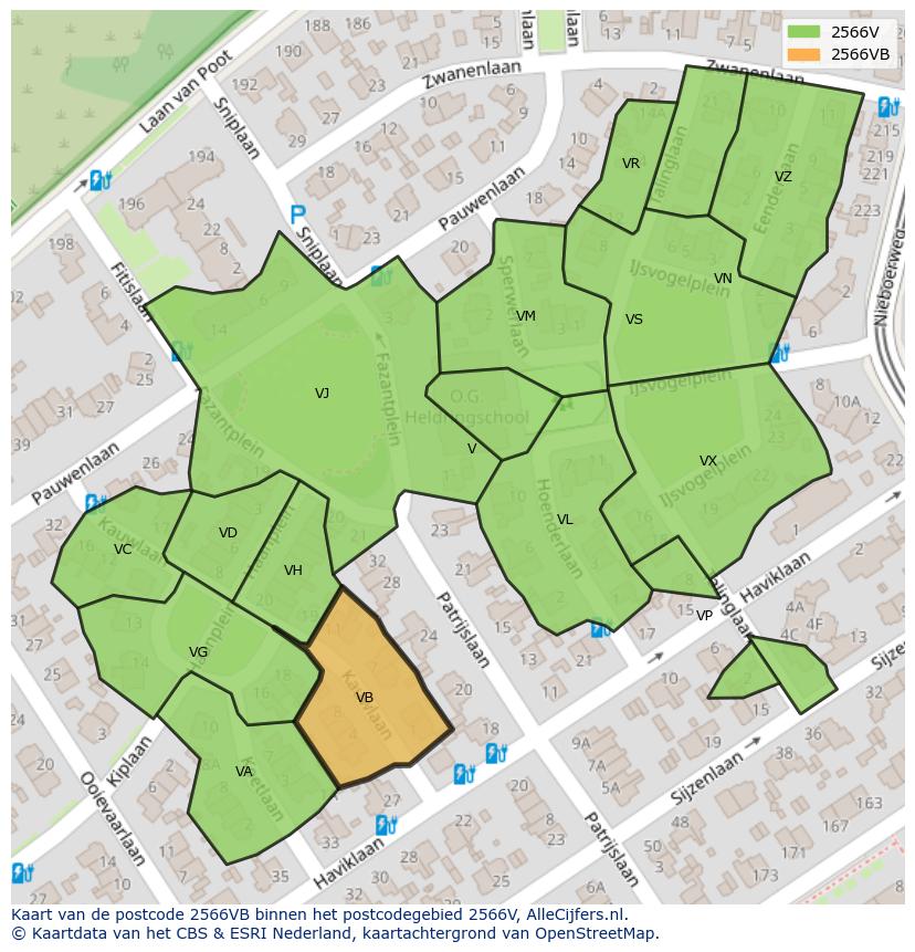 Afbeelding van het postcodegebied 2566 VB op de kaart.
