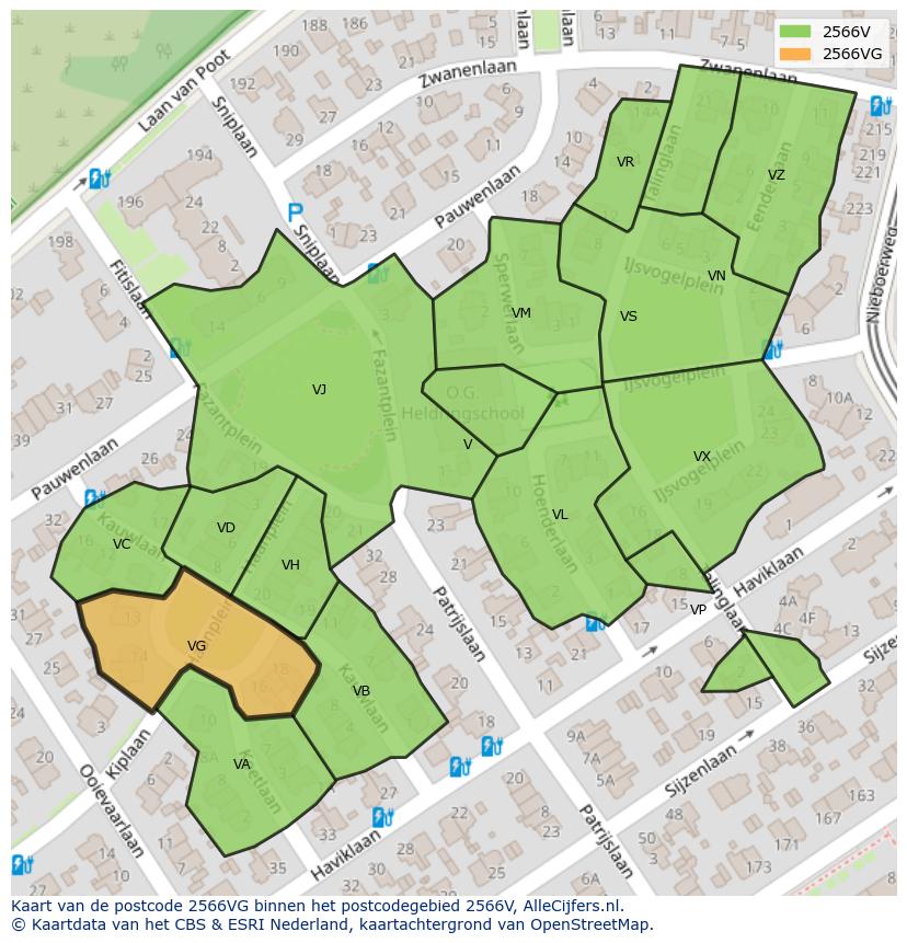 Afbeelding van het postcodegebied 2566 VG op de kaart.