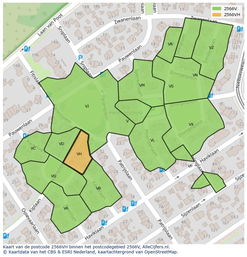 Afbeelding van het postcodegebied 2566 VH op de kaart.