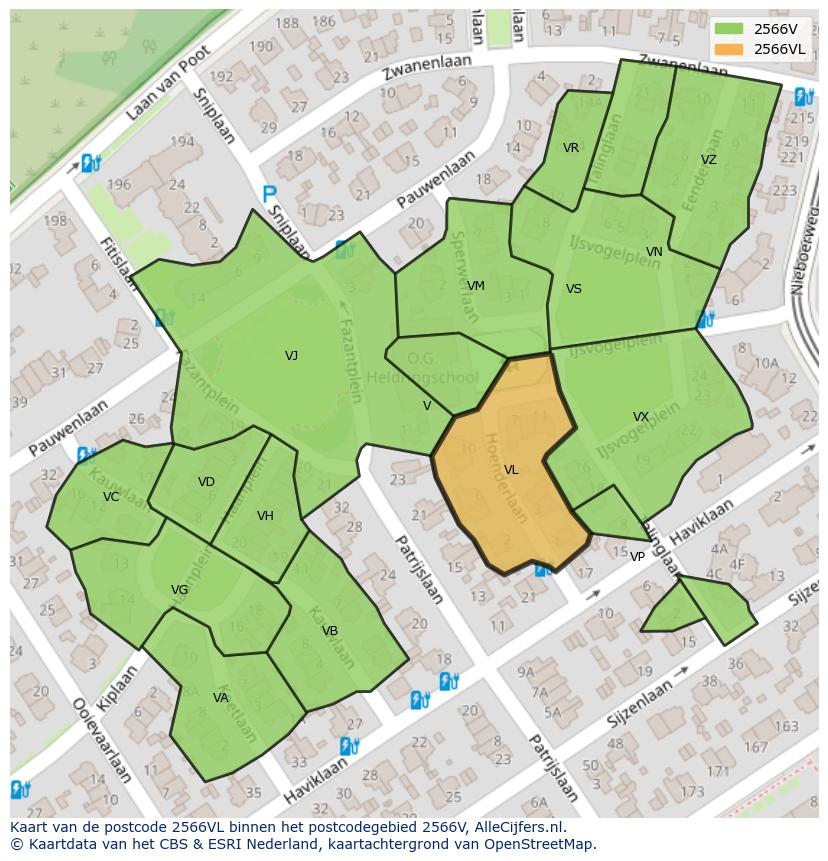 Afbeelding van het postcodegebied 2566 VL op de kaart.
