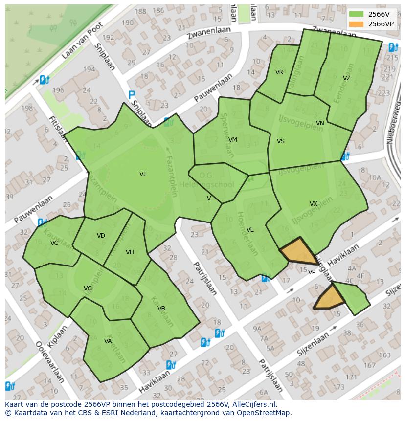 Afbeelding van het postcodegebied 2566 VP op de kaart.