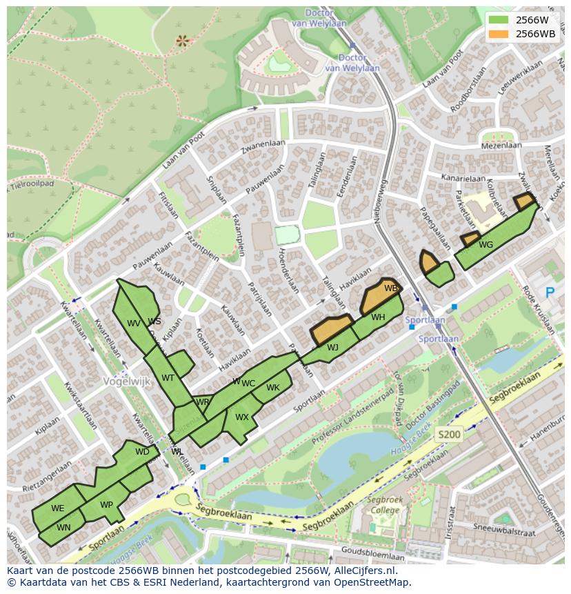 Afbeelding van het postcodegebied 2566 WB op de kaart.