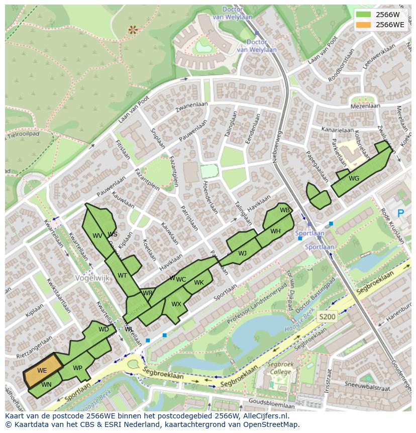 Afbeelding van het postcodegebied 2566 WE op de kaart.