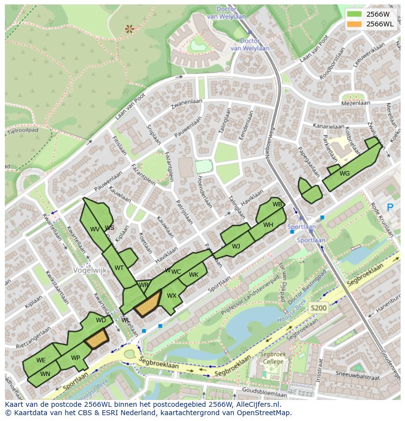Afbeelding van het postcodegebied 2566 WL op de kaart.