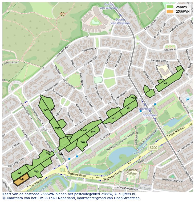 Afbeelding van het postcodegebied 2566 WN op de kaart.