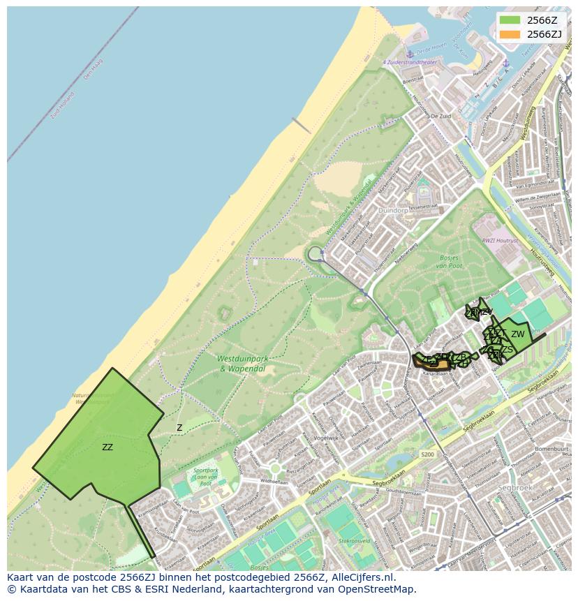 Afbeelding van het postcodegebied 2566 ZJ op de kaart.