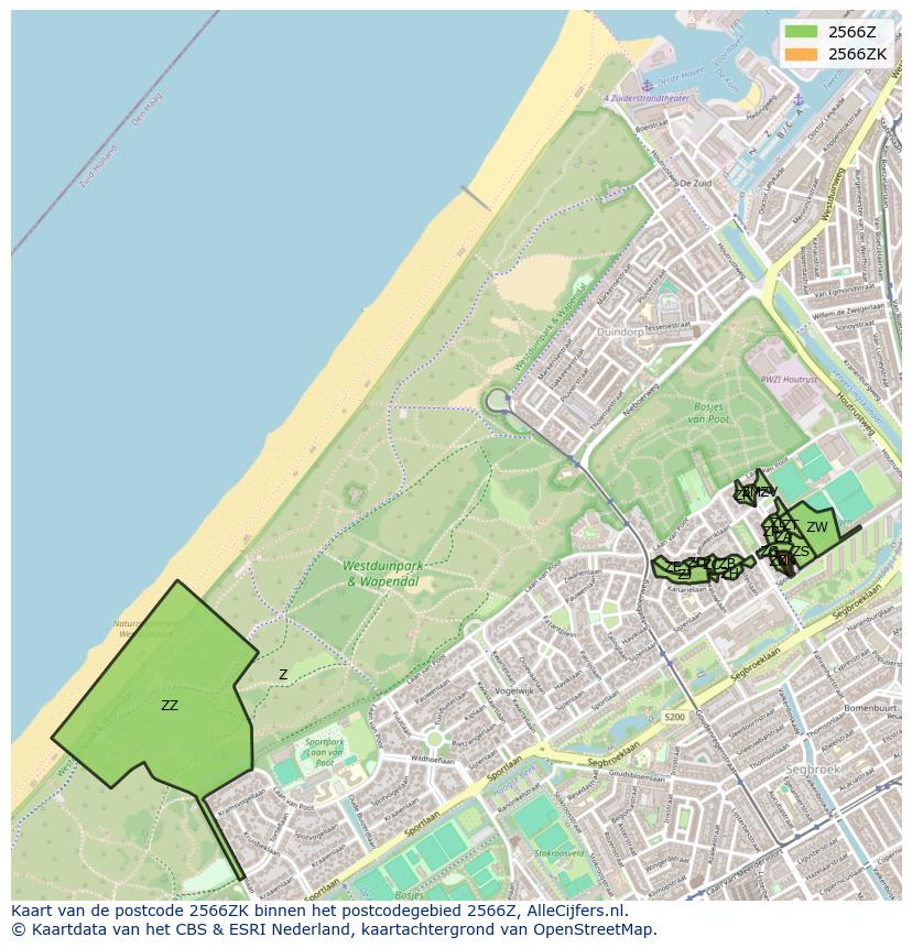 Afbeelding van het postcodegebied 2566 ZK op de kaart.