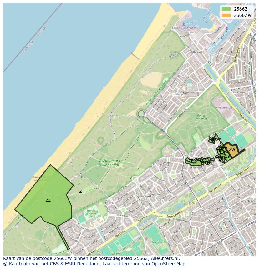 Afbeelding van het postcodegebied 2566 ZW op de kaart.