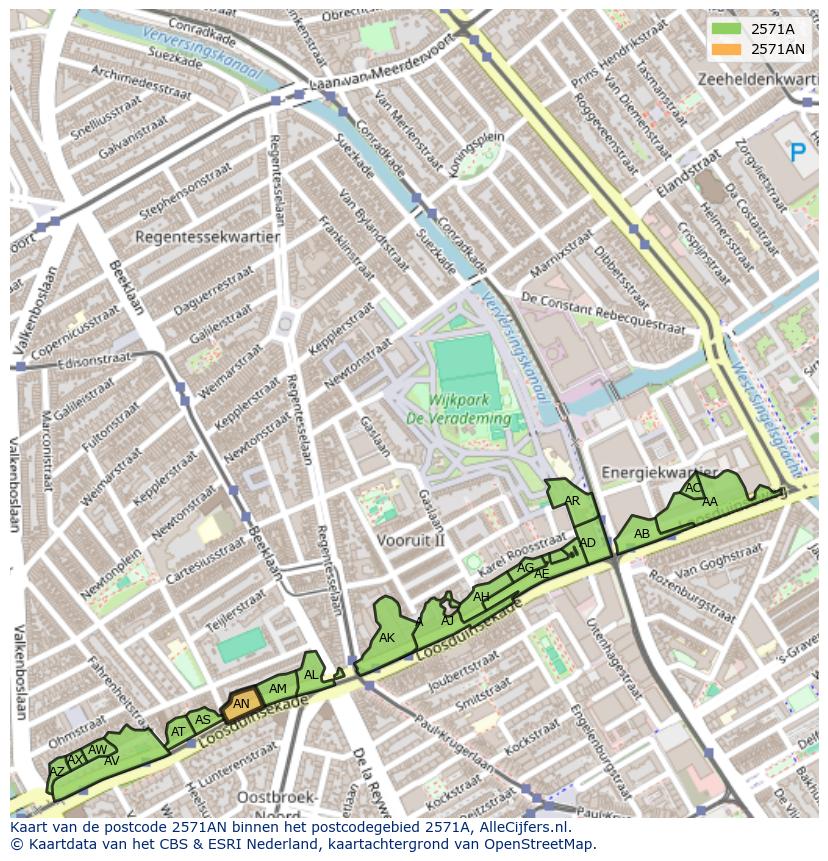 Afbeelding van het postcodegebied 2571 AN op de kaart.