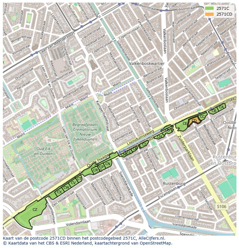 Afbeelding van het postcodegebied 2571 CD op de kaart.