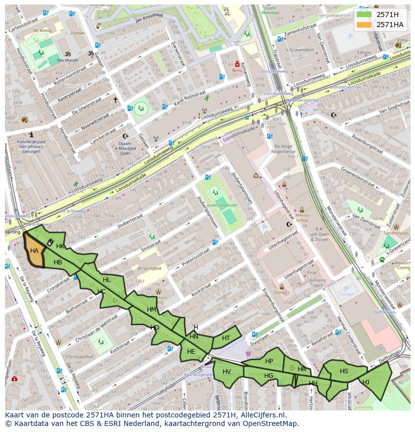 Afbeelding van het postcodegebied 2571 HA op de kaart.