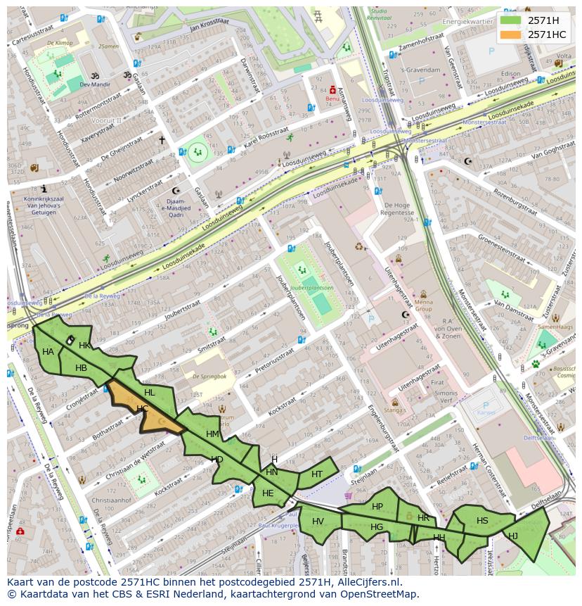 Afbeelding van het postcodegebied 2571 HC op de kaart.