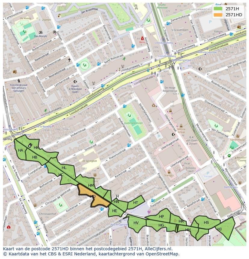Afbeelding van het postcodegebied 2571 HD op de kaart.