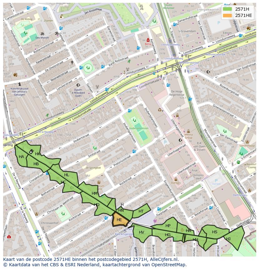 Afbeelding van het postcodegebied 2571 HE op de kaart.