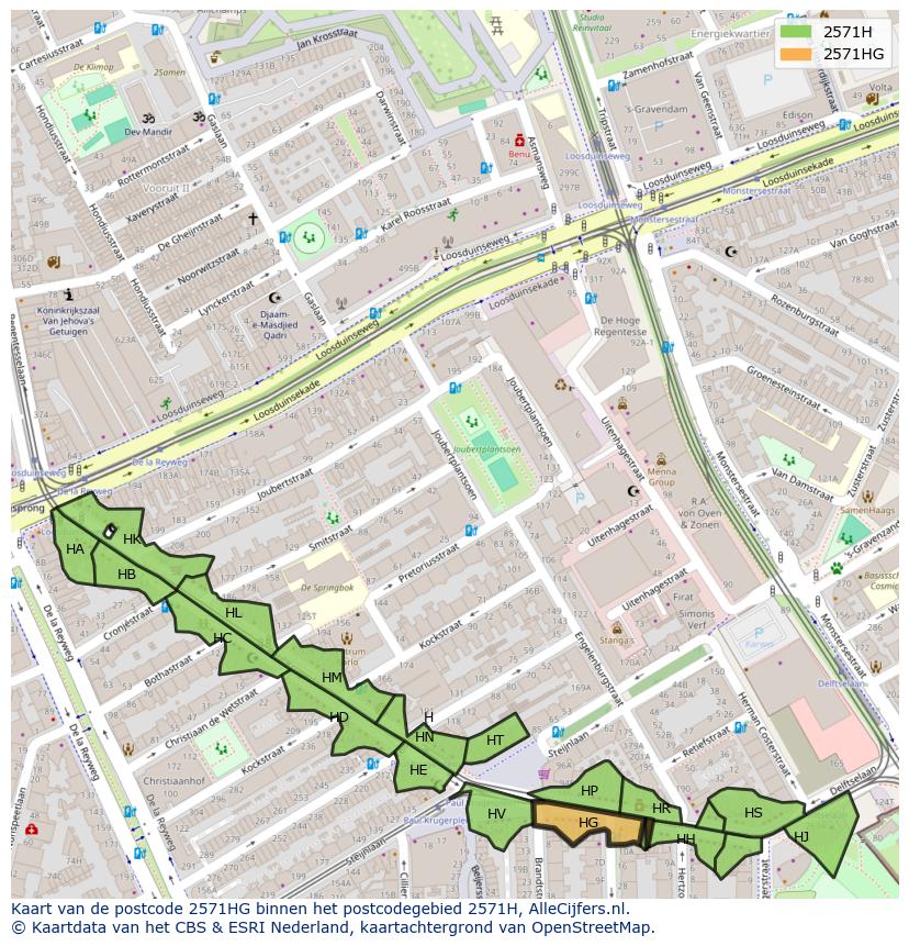 Afbeelding van het postcodegebied 2571 HG op de kaart.