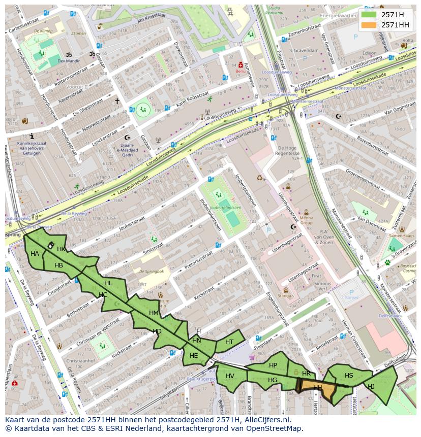 Afbeelding van het postcodegebied 2571 HH op de kaart.