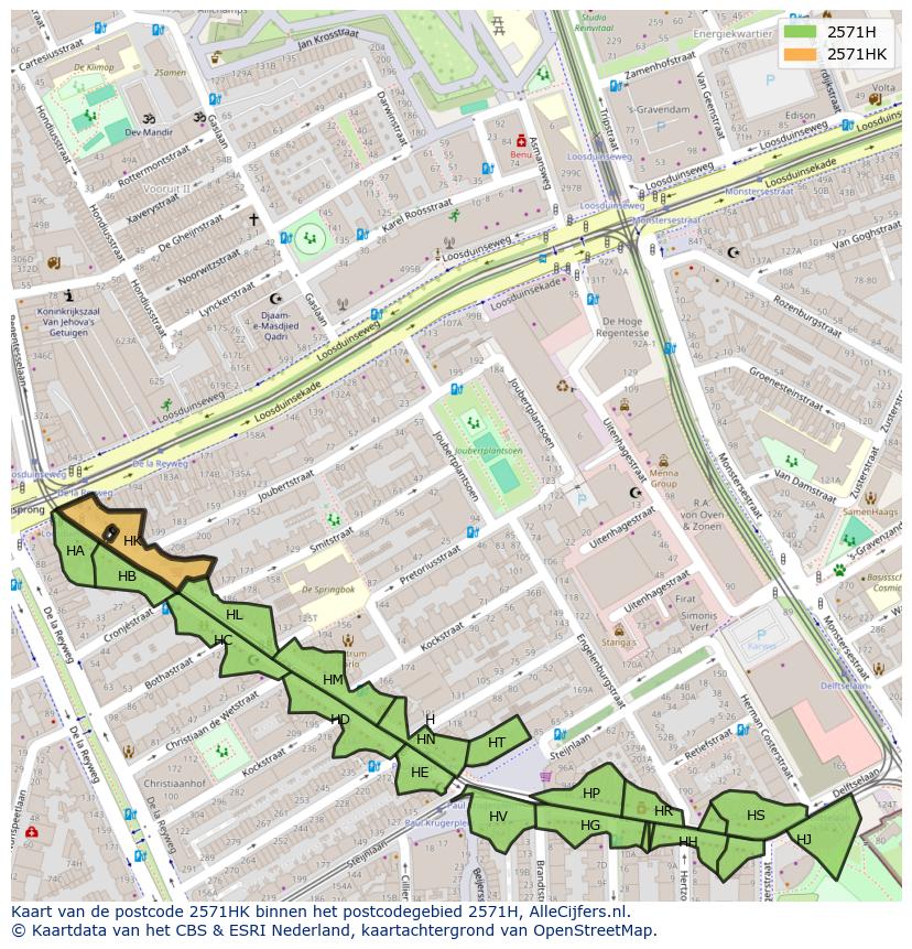 Afbeelding van het postcodegebied 2571 HK op de kaart.