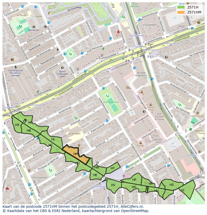 Afbeelding van het postcodegebied 2571 HM op de kaart.