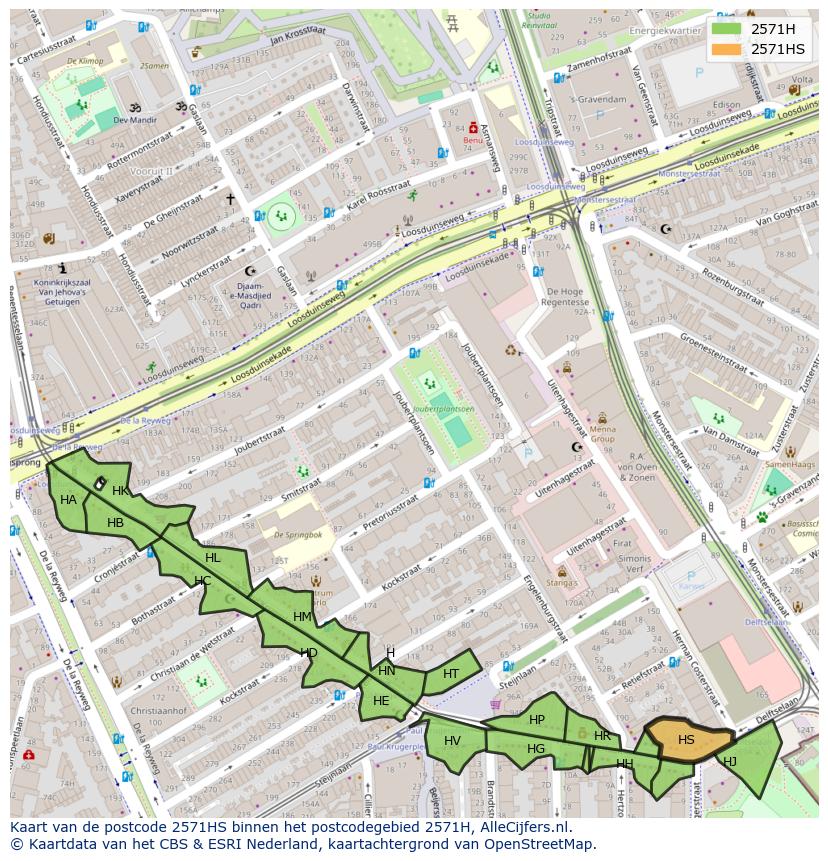 Afbeelding van het postcodegebied 2571 HS op de kaart.