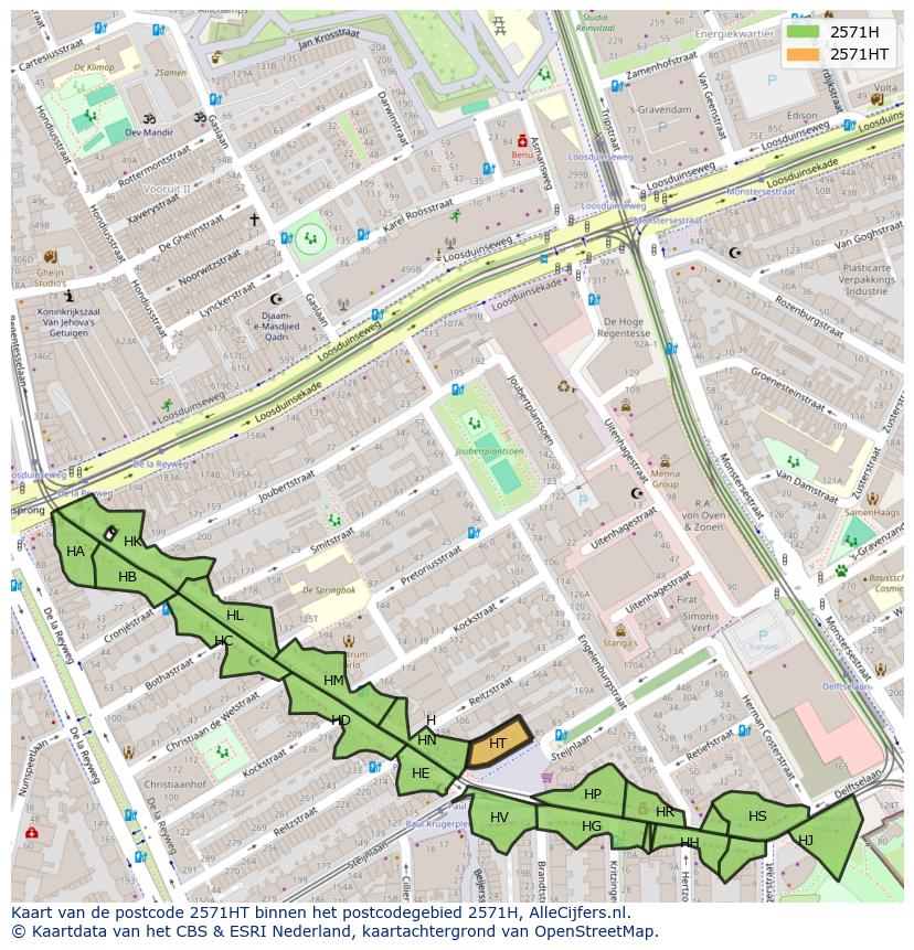 Afbeelding van het postcodegebied 2571 HT op de kaart.
