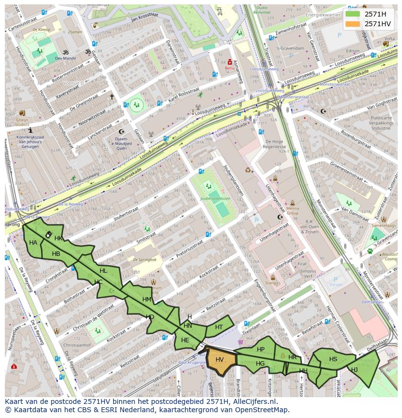 Afbeelding van het postcodegebied 2571 HV op de kaart.