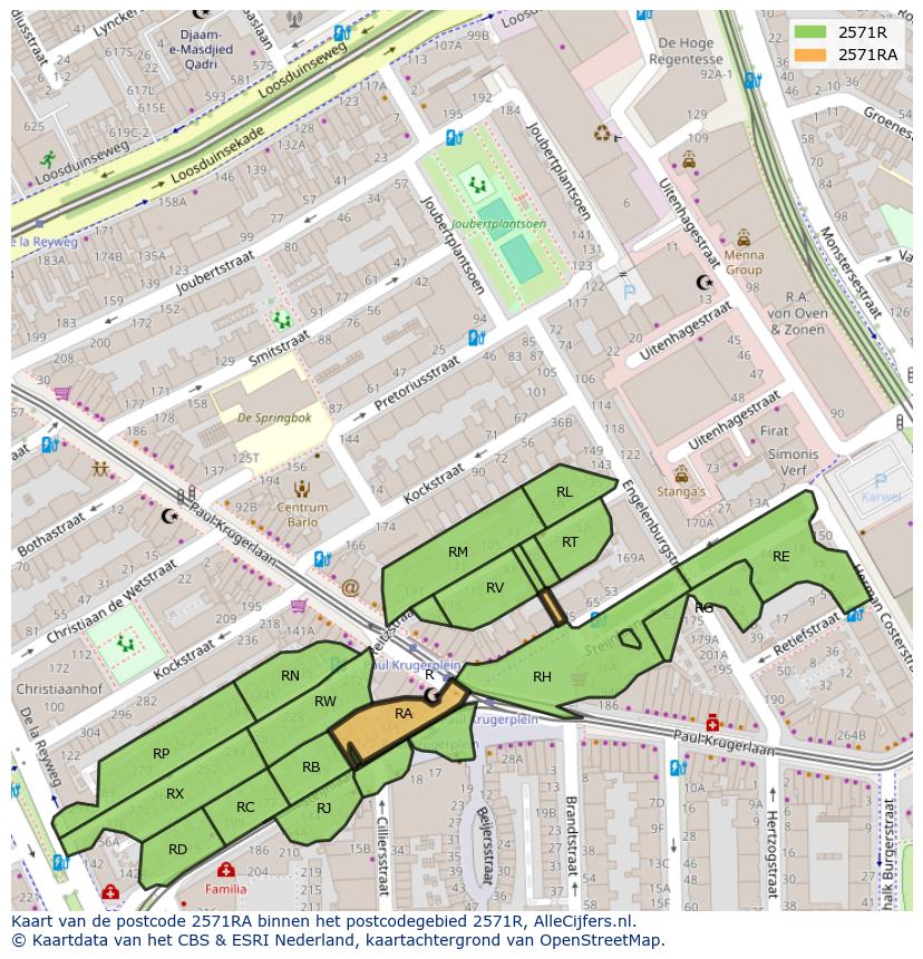 Afbeelding van het postcodegebied 2571 RA op de kaart.