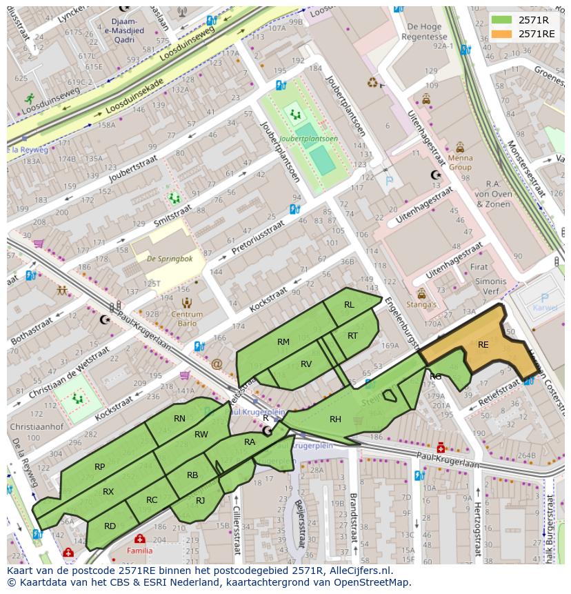Afbeelding van het postcodegebied 2571 RE op de kaart.