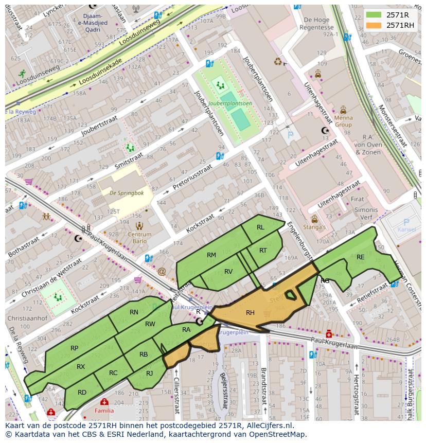 Afbeelding van het postcodegebied 2571 RH op de kaart.