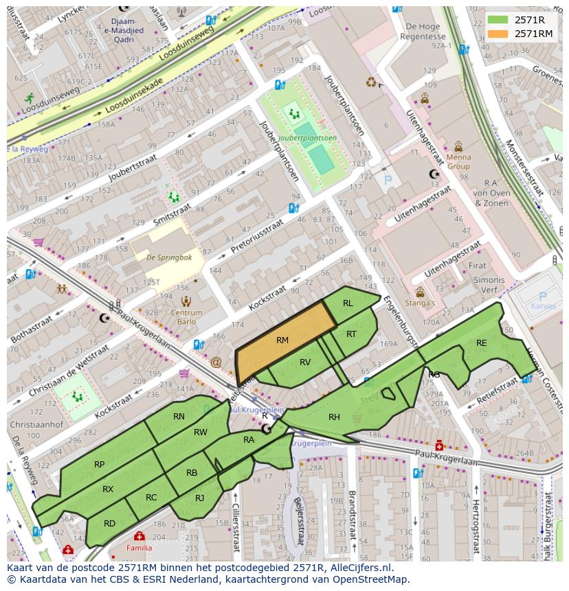Afbeelding van het postcodegebied 2571 RM op de kaart.