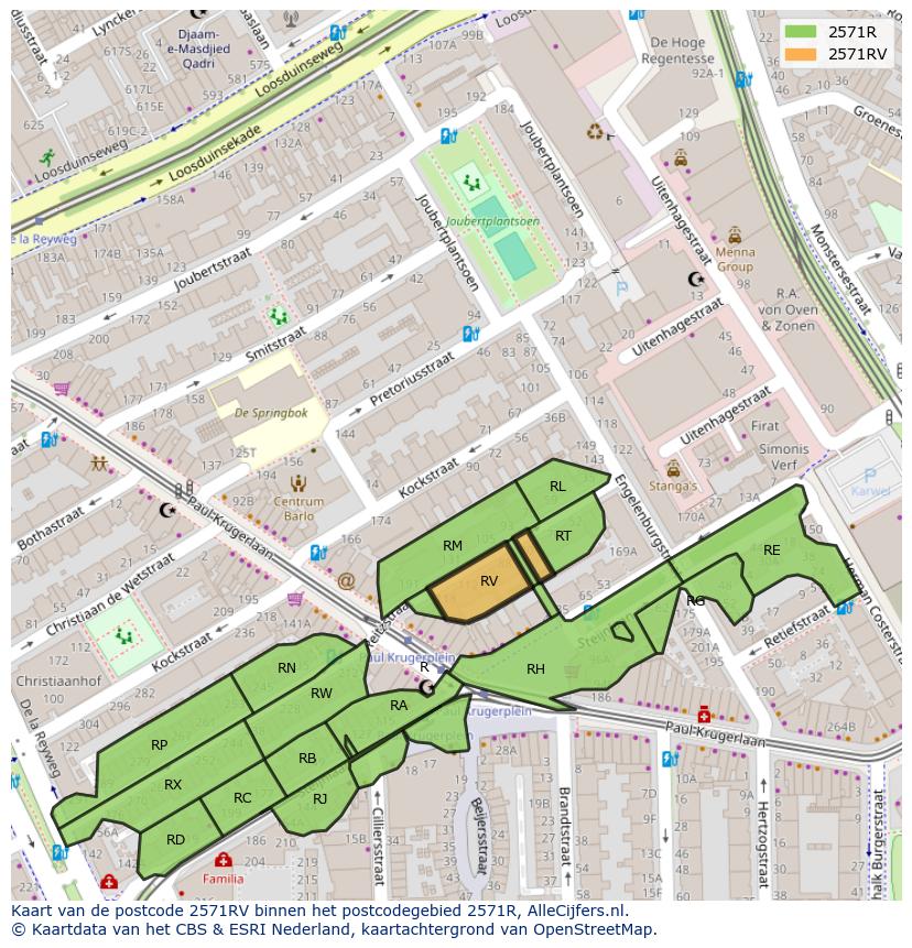 Afbeelding van het postcodegebied 2571 RV op de kaart.