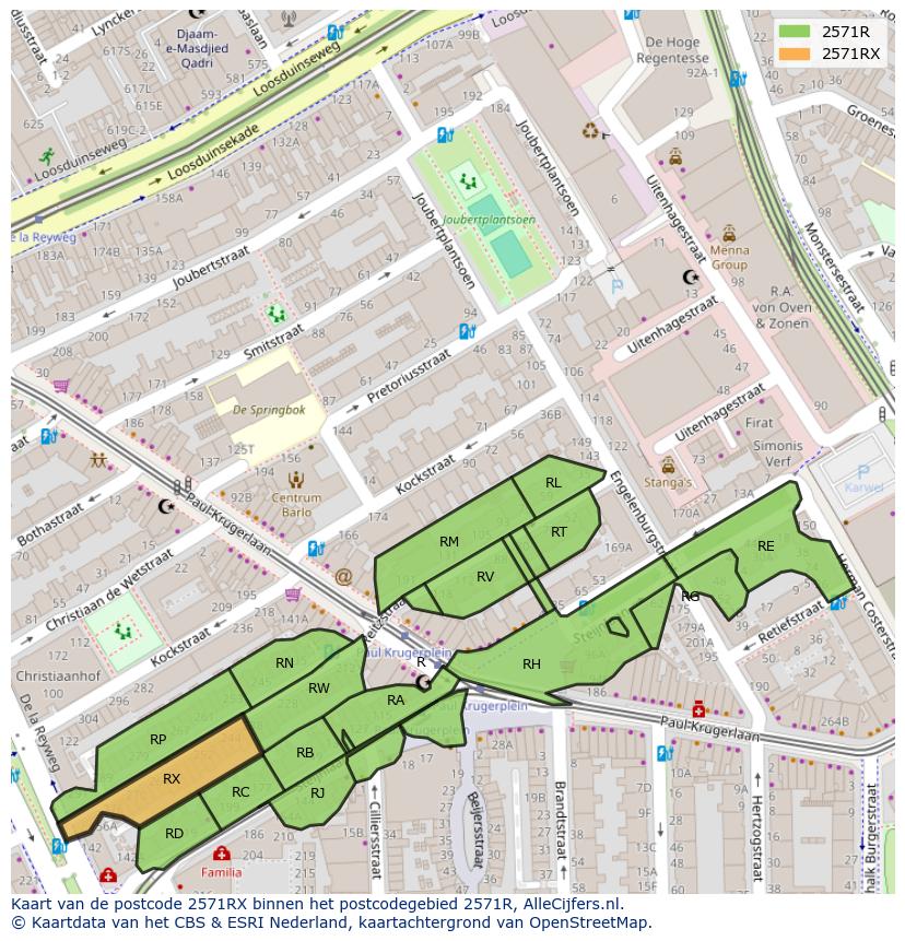 Afbeelding van het postcodegebied 2571 RX op de kaart.
