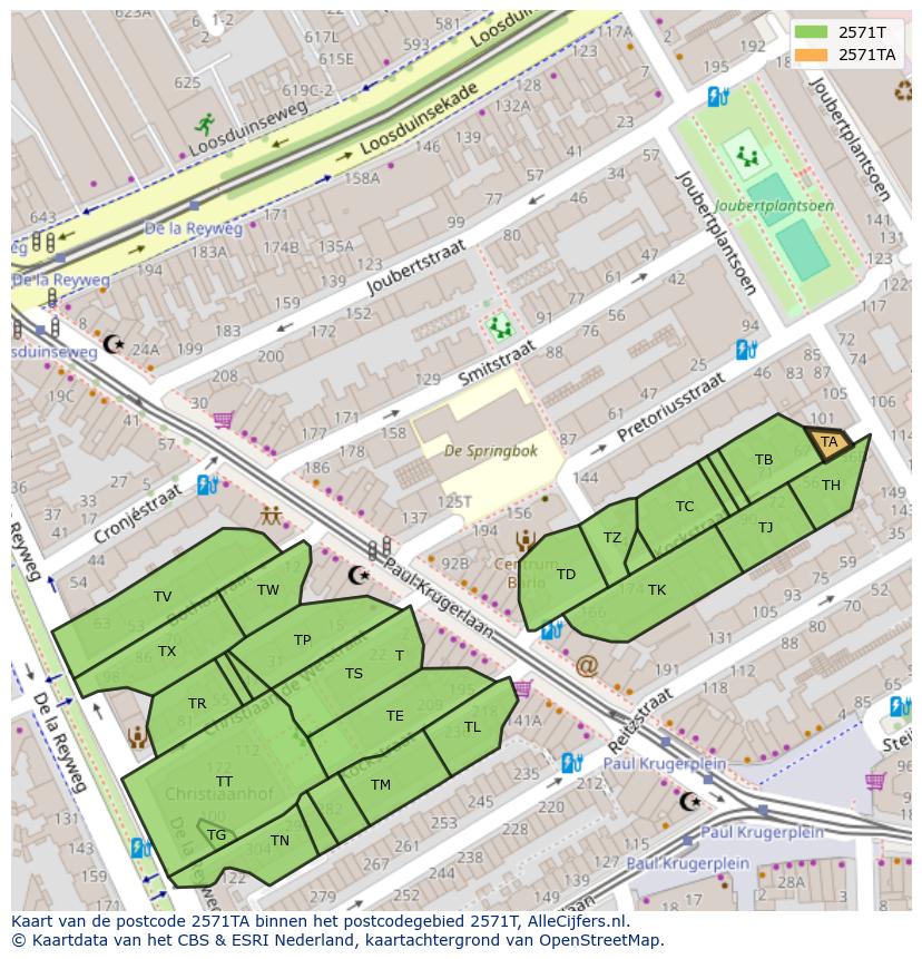 Afbeelding van het postcodegebied 2571 TA op de kaart.