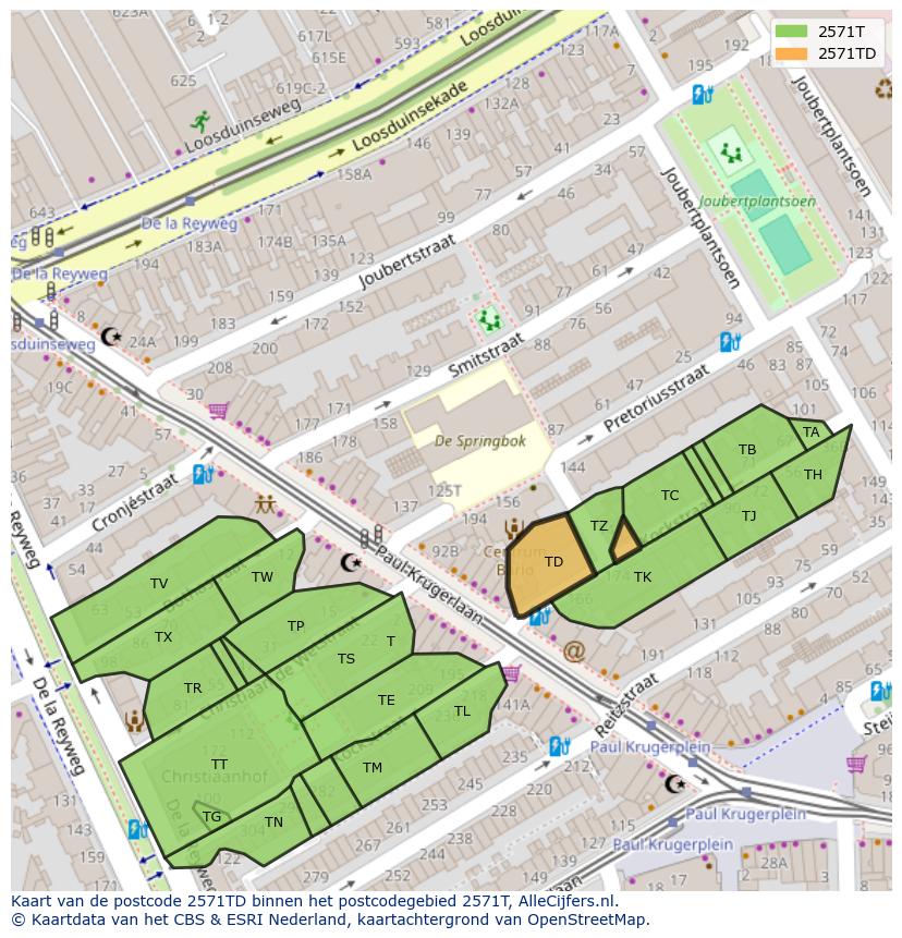 Afbeelding van het postcodegebied 2571 TD op de kaart.