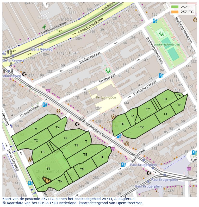Afbeelding van het postcodegebied 2571 TG op de kaart.