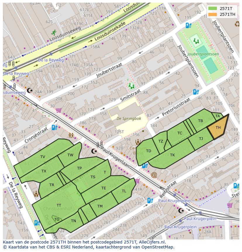 Afbeelding van het postcodegebied 2571 TH op de kaart.
