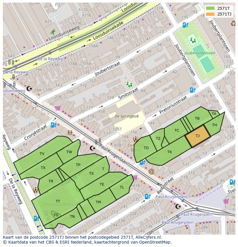 Afbeelding van het postcodegebied 2571 TJ op de kaart.
