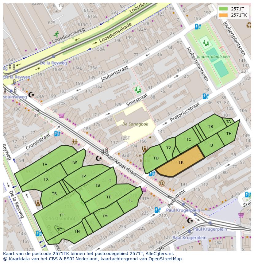 Afbeelding van het postcodegebied 2571 TK op de kaart.
