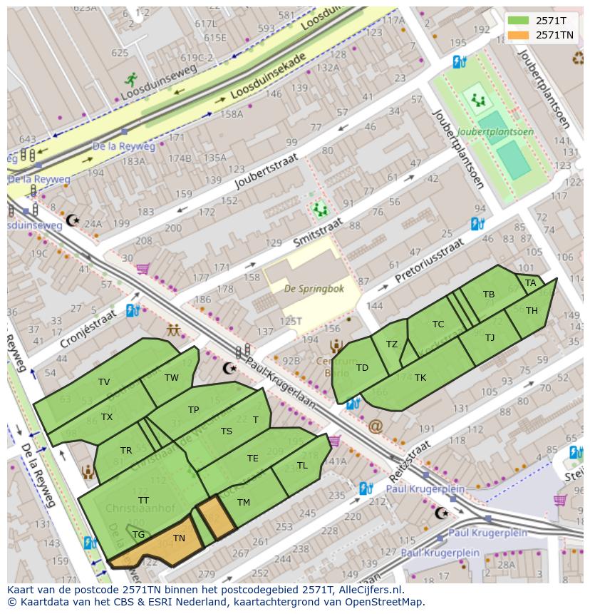 Afbeelding van het postcodegebied 2571 TN op de kaart.