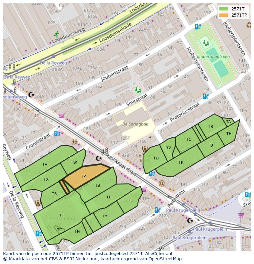 Afbeelding van het postcodegebied 2571 TP op de kaart.