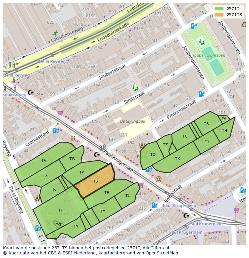 Afbeelding van het postcodegebied 2571 TS op de kaart.
