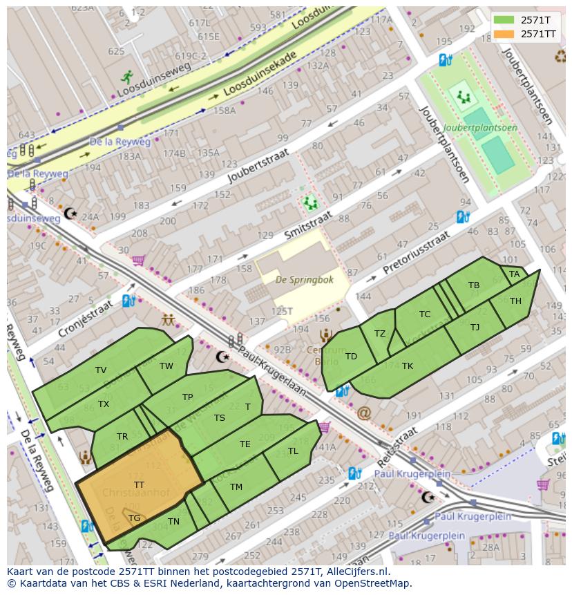 Afbeelding van het postcodegebied 2571 TT op de kaart.
