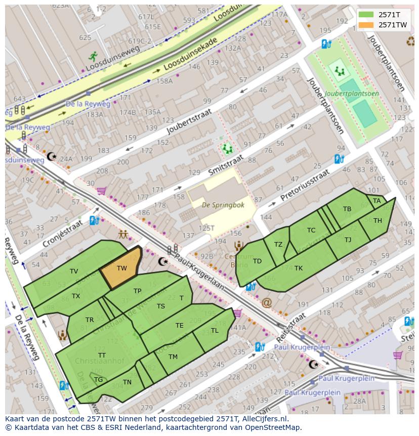Afbeelding van het postcodegebied 2571 TW op de kaart.