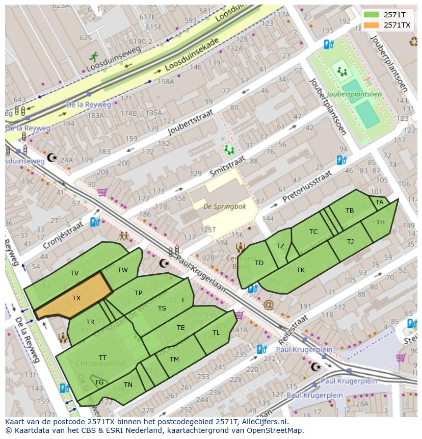 Afbeelding van het postcodegebied 2571 TX op de kaart.